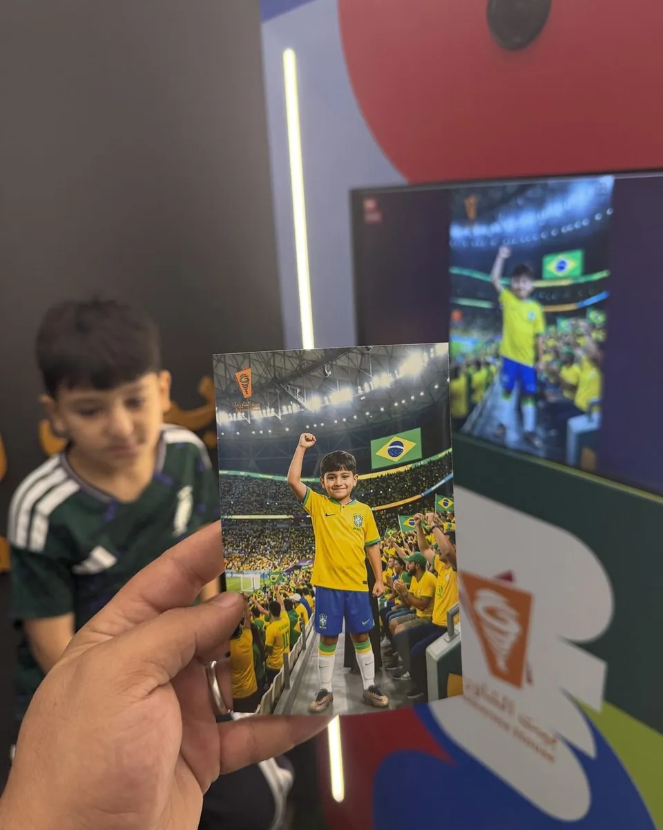 AI photo booth print in a football scene for Shawarma House